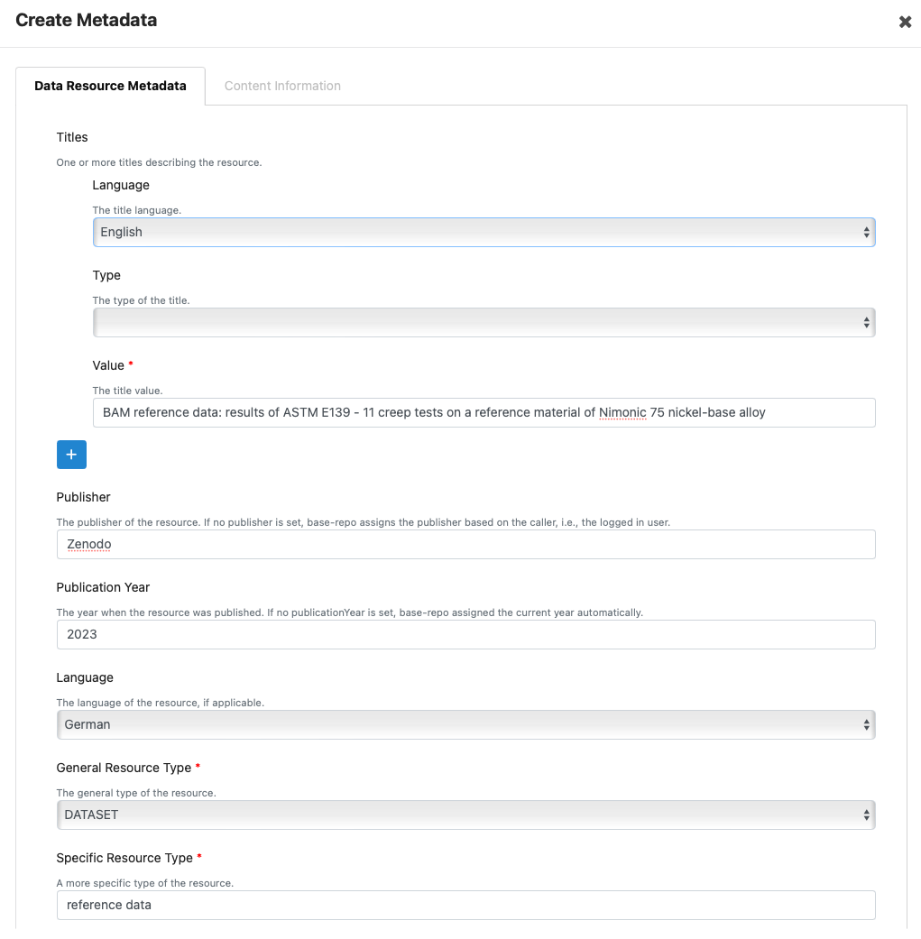 fill data resource metadata